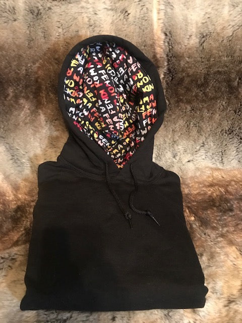 The Labels: Black Hoodie with Multicolor Words