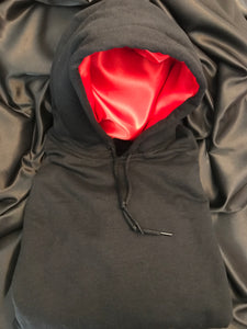 The Classic Collection: Black Hoodie with Red Satin