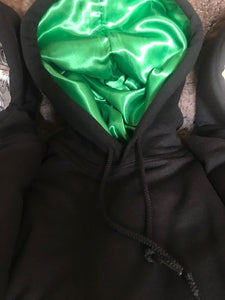 The Classic Collection: Black Hoodie with Green Satin Accent